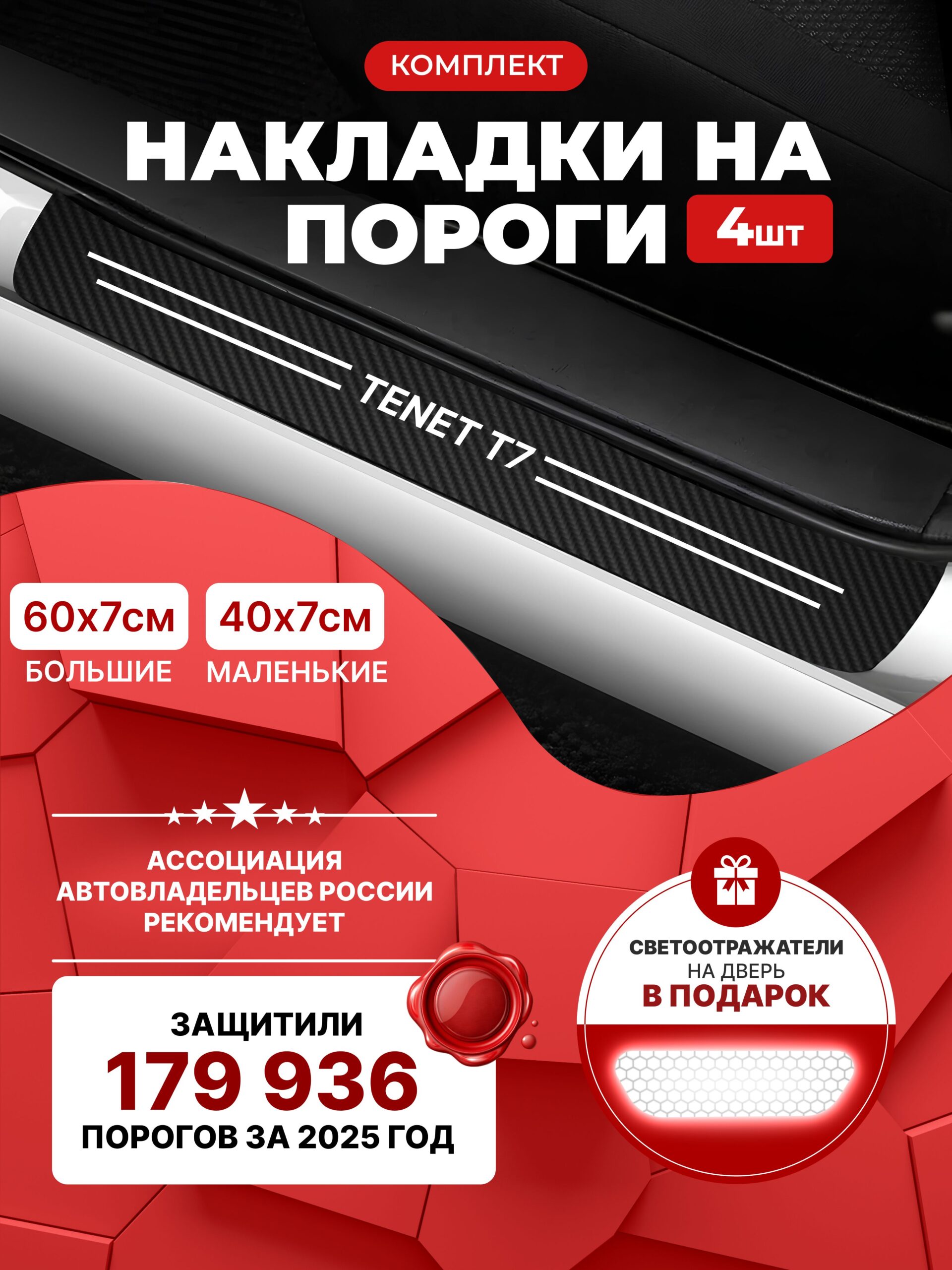 10245212415 Карбоновые накладки наклейки на пороги для защиты авто Tenet t7 (Тенет Т7) 4шт — изображение 1