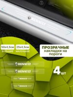 Силиконовые накладки на пороги прозрачные на Renault Рено 4 шт Duster Дастер, Logan Логан, Megan Меган, Kaptur Каптюр, Fluence Флюенс, Sandero Сандеро, Stepway Степвей