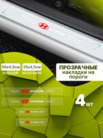 Силиконовые накладки на пороги прозрачные на Hyundai Хендай 4 шт Solaris Солярис, Accent Акцент, Creta Крета, Elantra Элантра, Getz Гетз, Sonata Соната, Santa Fe Санта Фе